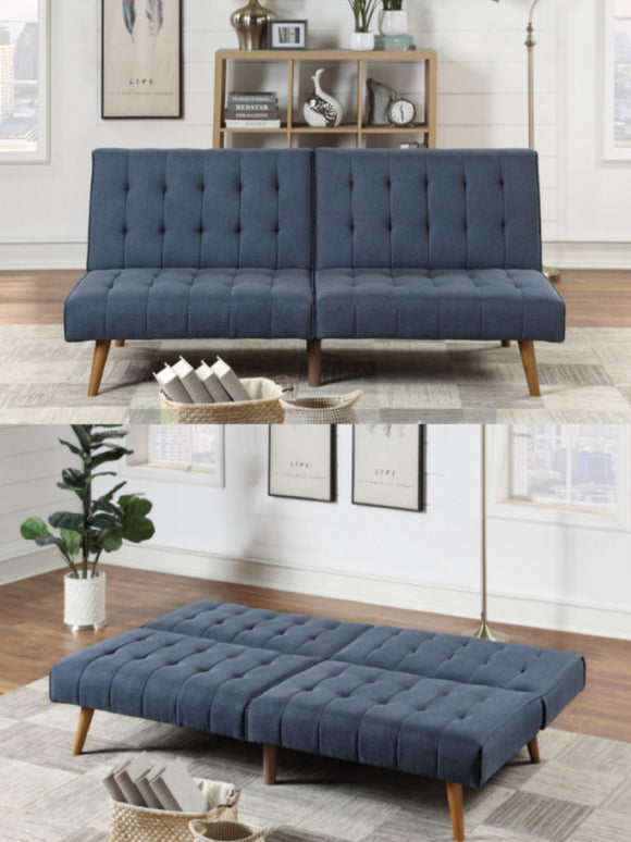 Blue Linen Futon Sofa Bed