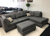 Grey Linen Sectional Sofa w/Ottoman