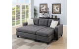 Blue Grey Linen Sectional Sofa w/Ottoman
