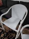 Set of 4 White Wicker Stackable Patio Chairs