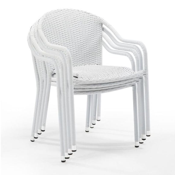Set of 4 White Wicker Stackable Patio Chairs
