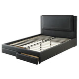 Black Leather Platform Bed Frame +2 Storage Drawers