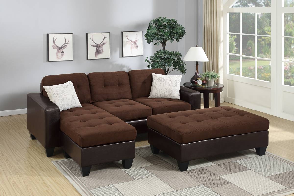 Brown Microfiber Sectional Sofa W