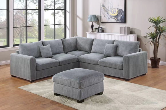 Fog Color Corduroy Sectional Sofa + Ottoman