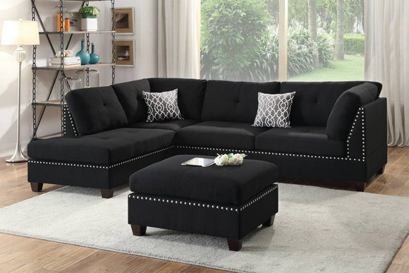 Black Linen Sectional Sofa w/Ottoman