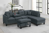 Charcoal Grey Linen Sectional Sofa +Storage Ottoman