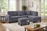 Grey Corduroy Sectional Sofa + Storage Ottoman
