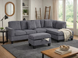Grey Corduroy Sectional Sofa + Storage Ottoman