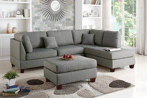 Grey Linen Sectional Sofa w/Ottoman