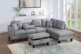 Grey Taupe Linen Sectional Sofa +Storage Ottoman