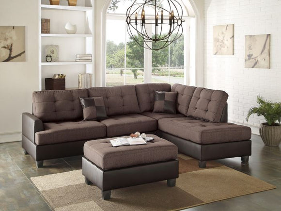 Brown Linen Sectional Sofa w/Ottoman
