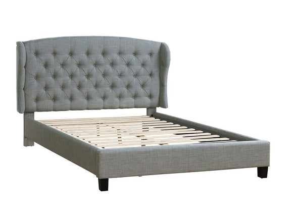 Grey Linen Upholstered Platform Bed Frame