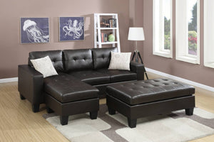 Espresso Bonded Leather Sectional Sofa w/Ottoman