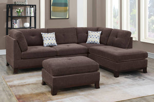 Dark Coffee Color Chenille Sectional Sofa + Ottoman