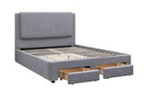 Grey Linen Platform Bed Frame +2 Storage Drawers