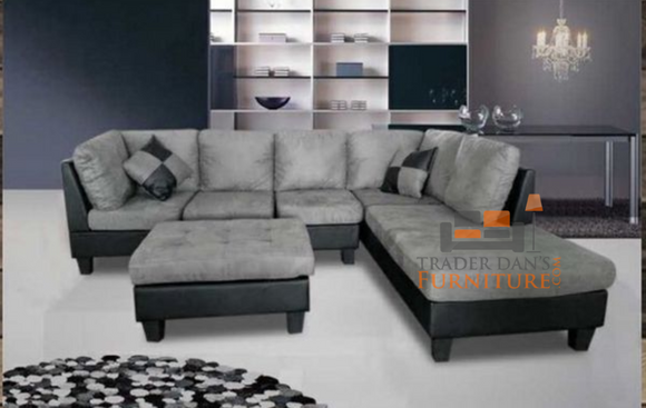 Grey Microfiber Sectional Sofa + Ottoman