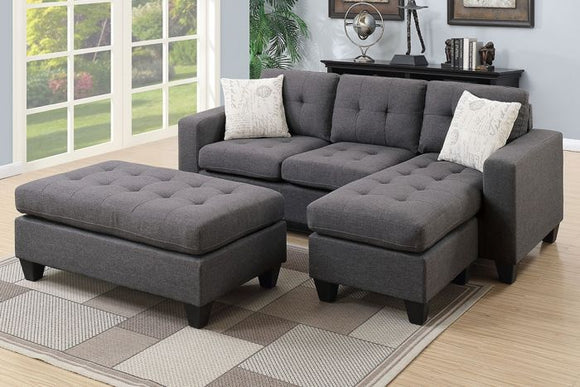 Blue Grey Linen Sectional Sofa w/Ottoman