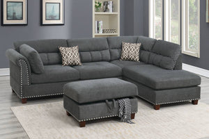 Slate Grey Velvet Like Sectional Sofa Couch w/Storage Ottoman