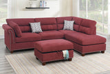 Paprika Red Velvet Like Sectional Sofa Couch w/Storage Ottoman