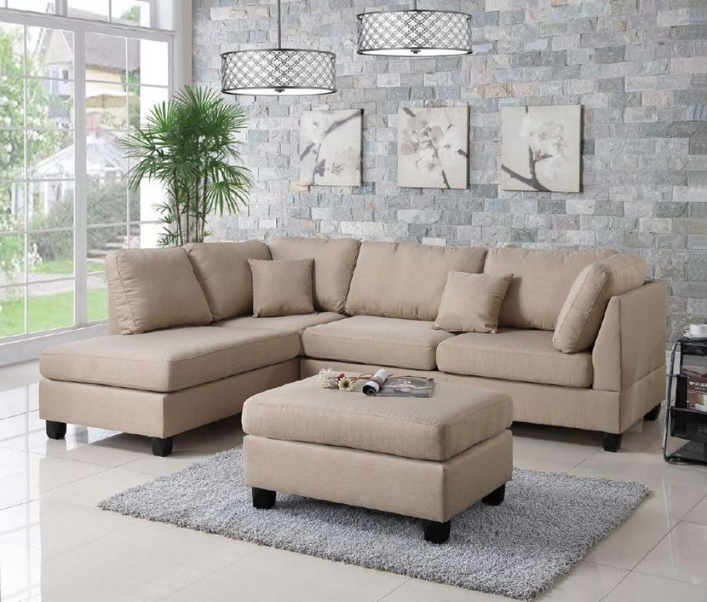 Sand Color Linen Sectional Sofa W